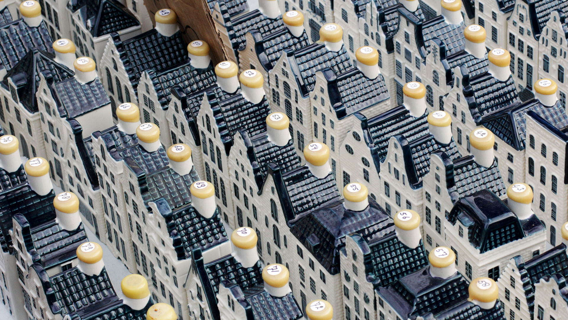 KLM Pottery Houses on sale at a market in Amsterdam
